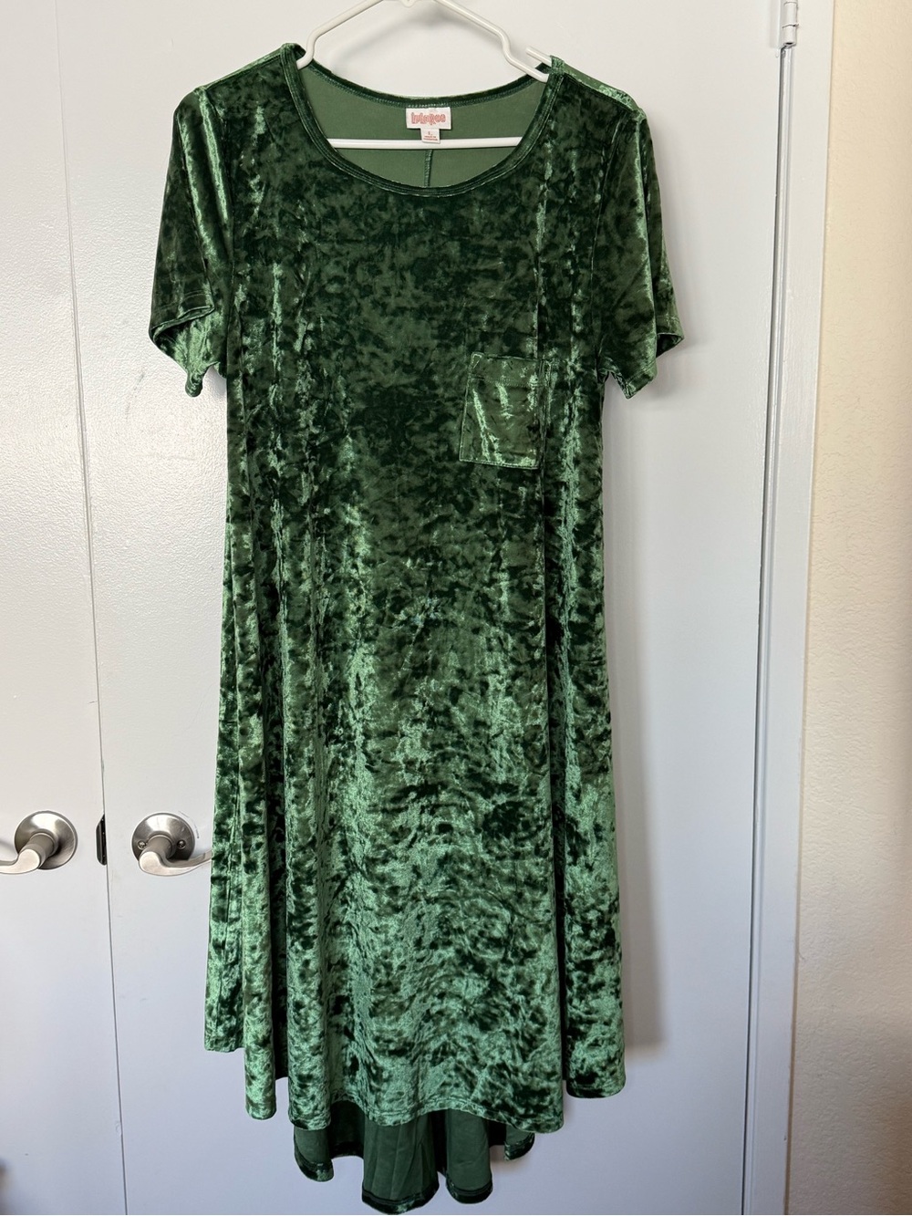 LuLaRoe Carley Dress Forest Green Crushed Velvet Midi L